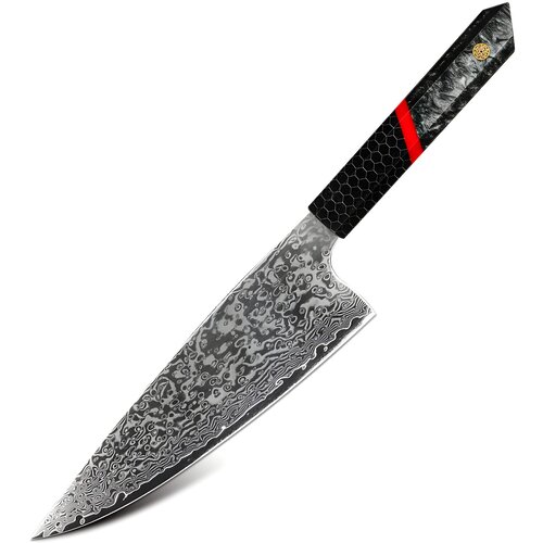 IZMAEL Damaskast kuhinjski nož ZA-37461 - Santoku / Črna / Rdeča Cene