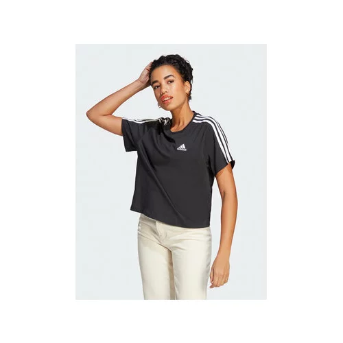 Adidas Majica Essentials 3-Stripes Single Jersey Crop Top HR4913 Črna Loose Fit