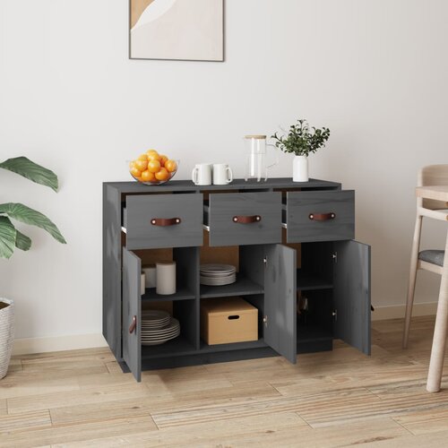  Komoda siva 100 x 40 x 75 cm od masivne borovine Slike