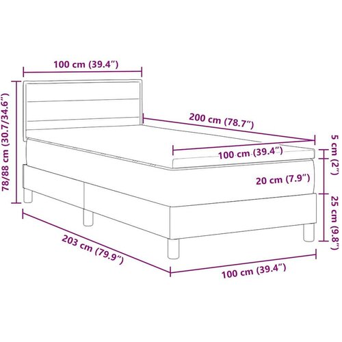 VidaXL Krevet s oprugom s madracem i LED svjetlom Tamnosivi 100x200 cm Tkanina Slike