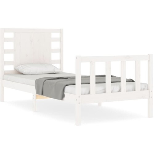 Maison Chic Posteljni okvir - Enojna postelja - Postelja za odrasle 75x190 cm z vzglavjem bel trden les-J15758, (21762971) Slike