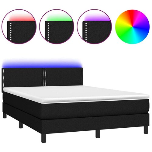  Krevet box spring s madracem LED crni 140x190 cm od tkanine Slike