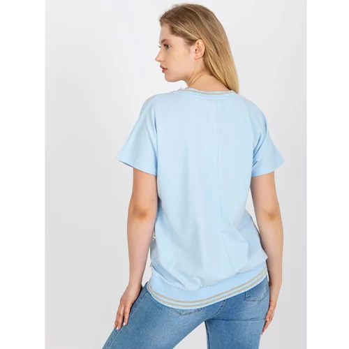 Fashion Hunters Light blue plus size cotton blouse with V-neck