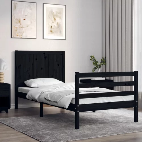 vidaXL Okvir kreveta s uzglavljem crni 90 x 200 cm od masivnog drva
