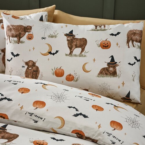 Catherine Lansfield Sivo-bež enojna posteljnina 135x200 cm Halloween Highland Cow &amp;ndash; Slike