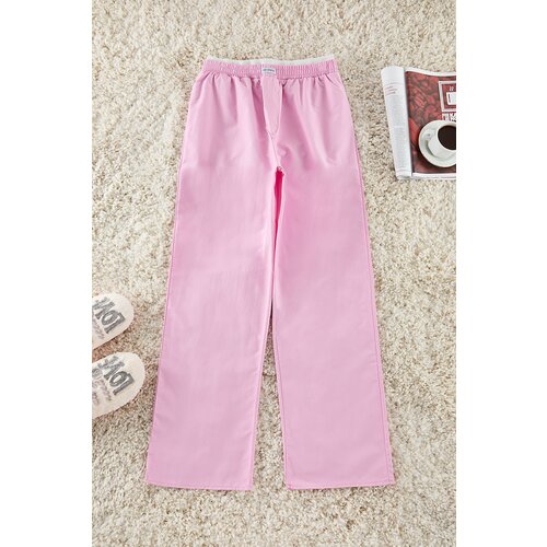 Trendyol Pink Cotton Elastic and Label Detailed Woven Pajama Bottoms Slike