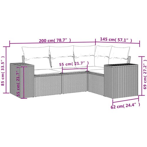 vidaXL 4-dijelni set vrtnih sofa od poliratana s jastucima crni Cijene