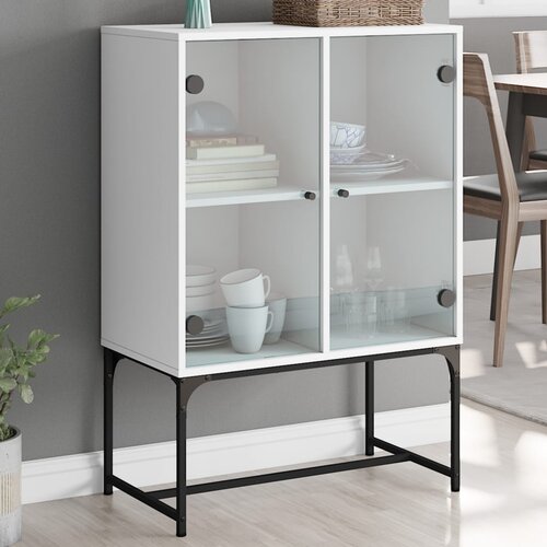 VidaXL Stranska omarica s steklenimi vrati bela 69x37x100 cm Slike