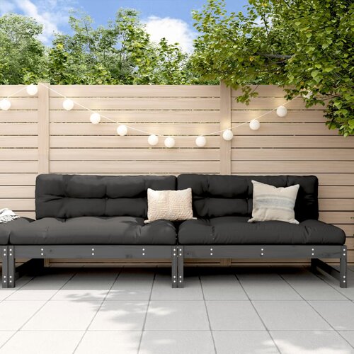 VidaXL Vrtni sredinski kavč siv 2 kosa siva 120x80 cm trdna borovina Slike