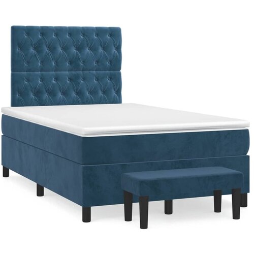 vidaXL Box spring postelja z vzmetnico temno moder 120x190 cm žamet Cene
