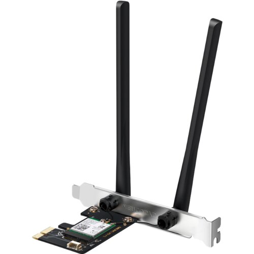 Mercusys AX3000 Dual-Band Wi-Fi 6 Bluetooth PCI Express AdapterSPEED: 2402 Mbps at 5 GHz + 574 Mbps at 2.4 GHzSPEC: 2&times; High Gain Dual-Band External AntennasFEATURE: Wi-Fi 6, MU-MIMO, OFDMA, 1024 QAM, Cijene