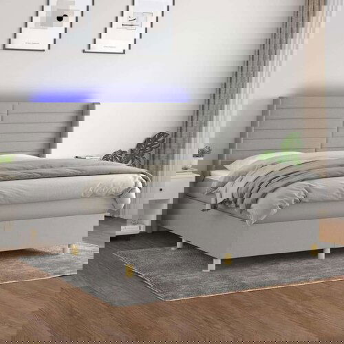  Krevet box spring s madracem LED svjetlosivi 160x200 cm tkanina Slike