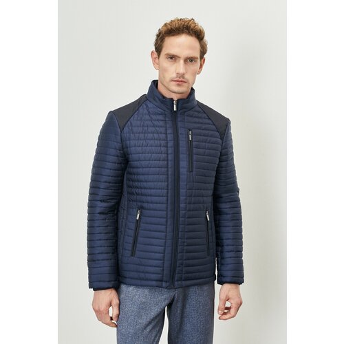 ALTINYILDIZ CLASSICS Men's Navy Blue Standard Fit Normal Cut Standing Collar Shoulder Detailed Winter Coat. Slike