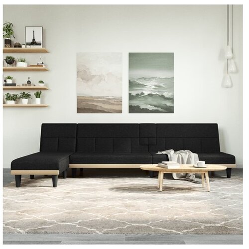 vidaXL Raztegljiv kavc L oblike crn 255x140x70 cm tkanina Cene
