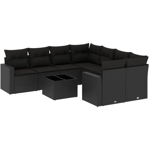 Maison Chic Seti vrtnega pohi&amp;scaron;tva - Vrtna garnitura - Vrtni pohi&amp;scaron;tvo set 9-delna z blazinami črn poli ratan, (21804216) Slike