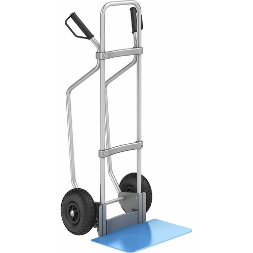 eurokraft pro Aluminijast voziček za prevoz vreč, z drsnimi sanmi, nakladalna površina ŠxG 450 x 350 mm, modre barve, kolesa z zračnico