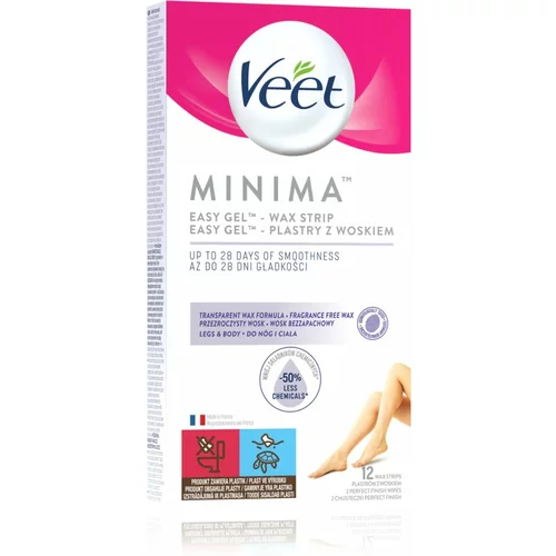 Veet Minima™ Easy-Gel™ Wax Strips Legs & Body depilacijski trakovi za telo z zmanjšanim odstotkom strupenih kemikalij 12 ks za ženske