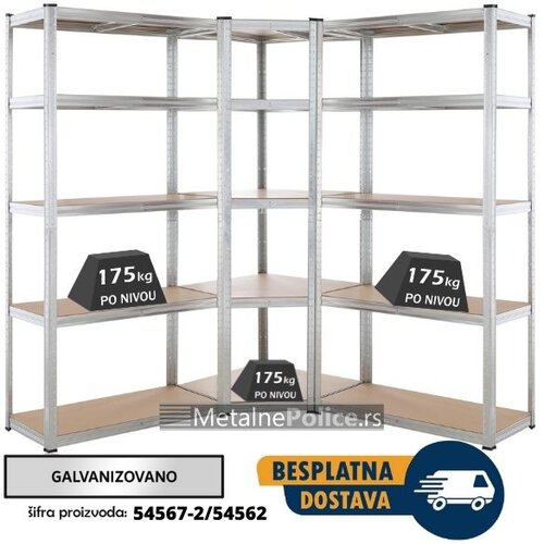  Komplet ugaona polica 180x90x90x40cm + 2 police 180x120x40cm, 5x175kg galva Cene