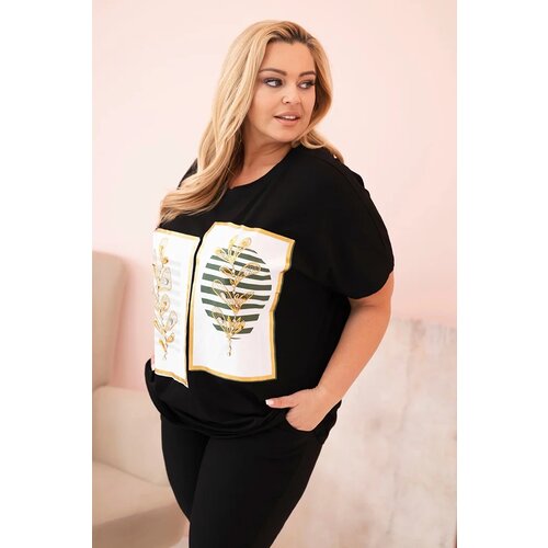 Kesi Włoski Women's cotton Plus Size blouse with rhinestones black + khaki Cijene