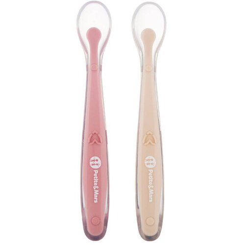 Petite&amp;amp;Mars Silikonske žlice s kutijicom 2 kom, 6 mj+, Take&amp;amp;Match, Sand - Rose Slike