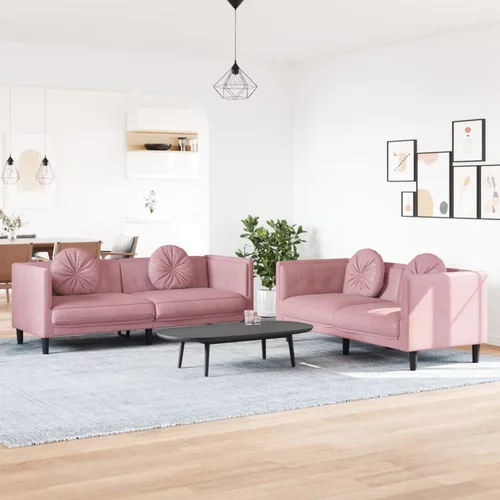  2-dijelni set sofa s jastucima ružičasti baršunasti
