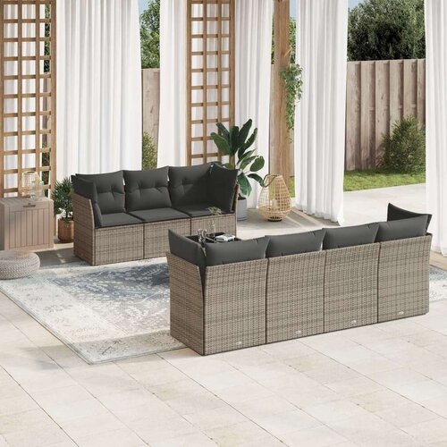 vidaXL 8-dijelni set vrtnih sofa od poliratana s jastucima sivi Cijene