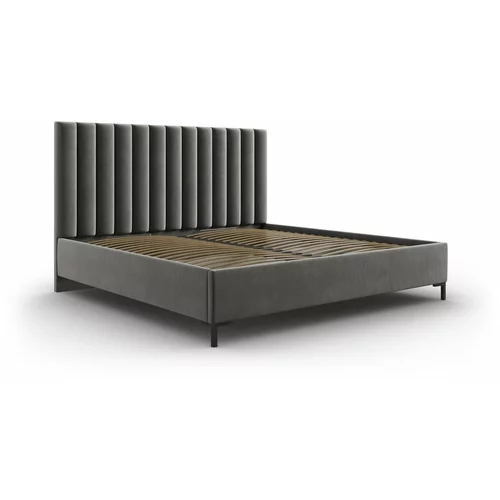 Mazzini Beds Siva oblazinjena zakonska postelja s prostorom za shranjevanje z letvenim dnom 180x200 cm Casey –