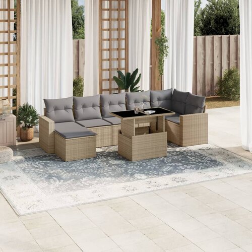 vidaXL 8-dijelni set vrtnih sofa od poliratana s jastucima bež Cijene