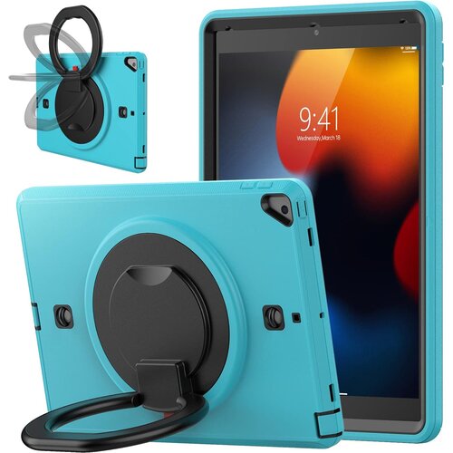 NIKCORP Ovitek za iPad 10.2 9/8/7 generacije, trpežna za&amp;scaron;čita s 360&amp;deg; vrtljivim stojalom, naramnim trakom in ročajem, turkizen, (5000139068) Slike
