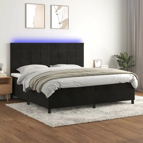  Box spring postelja z vzmetnico LED črna 200x200 cm žamet, (20900516)