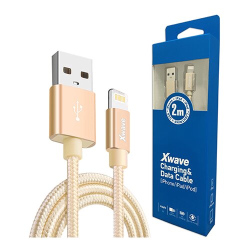 X Wave Lightning USB kabl 2 m 3A zlatni pleteni Slike