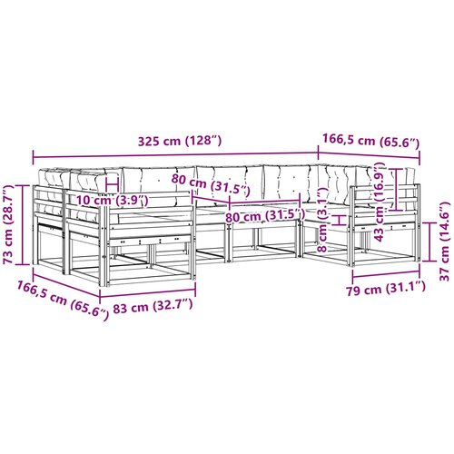  Set vanjskih sofa 6 kom. Prirodna i svijetlo siva Smeđa 325 x 166,5 x 73 cm Slike