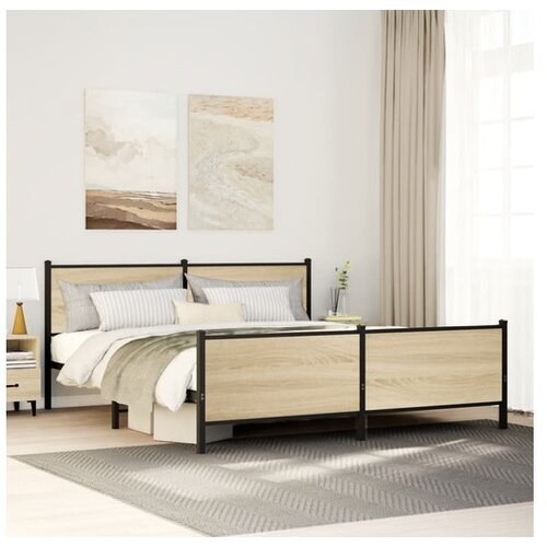 VidaXL Kovinski posteljni okvir brez vzmetnice sonoma hrast 183x213 cm Slike