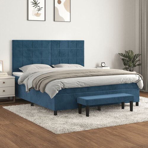  The Living Store Box spring postelja z vzmetnico temno modra 180x200 cm žamet - Box Spring Postelja, (21518308) Slike