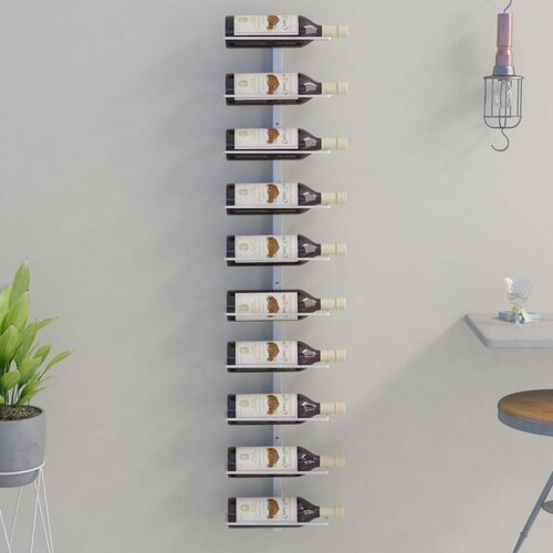 vidaXL Zidni stalak za vino za 10 boca bijeli metalni Cijene