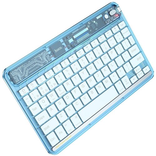 Hoco brezžična bluetooth tipkovnica discovery prozorna modra Slike
