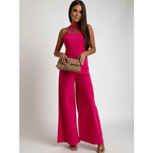 Fasardi Dark pink wide-leg jumpsuit with stand-up collar