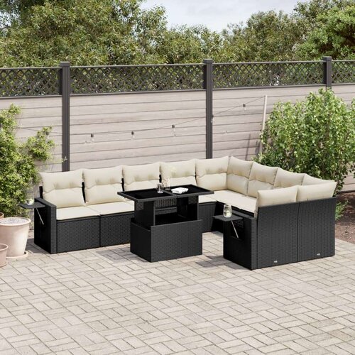 VidaXL 10-dijelni set vrtnih sofa s jastucima crni od poliratana Slike