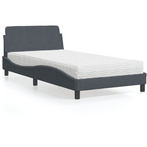 VidaXL Postelja z vzmetnico temno siva 100x200 cm žamet Slike
