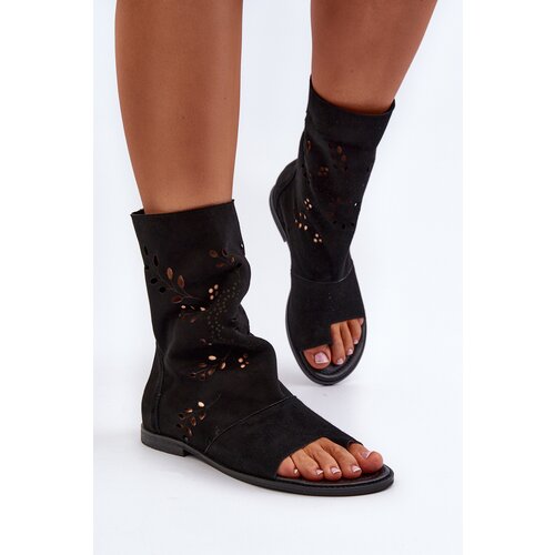 Lewski Shoes Zazoo 3437 Women&amp;#039;s Suede Sandals With Zippered Shaft Black Slike