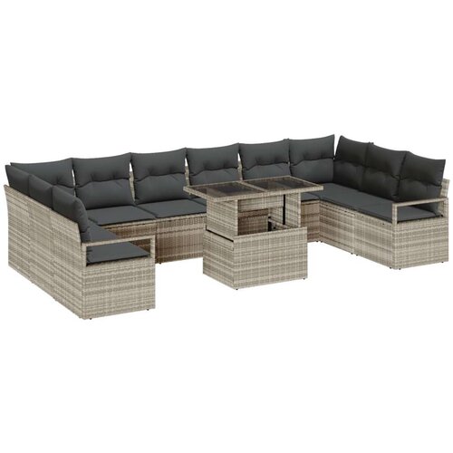  11-dijelni set sofe za vrt s jastučićima svjetlosiva poli ratan  dvosed za vrt s jastučićima sivi poli ratan Cijene