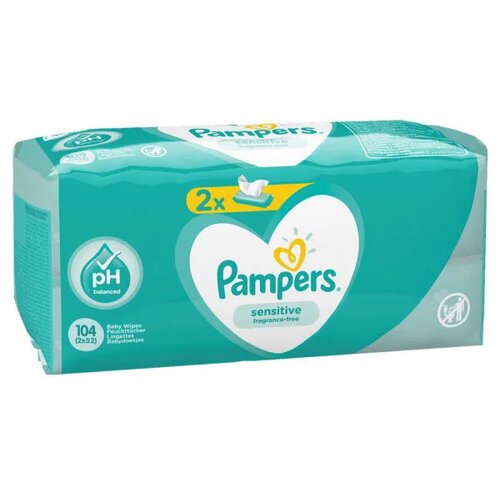 Pampers baby vlažne maramice sensitive 2x52kom Slike