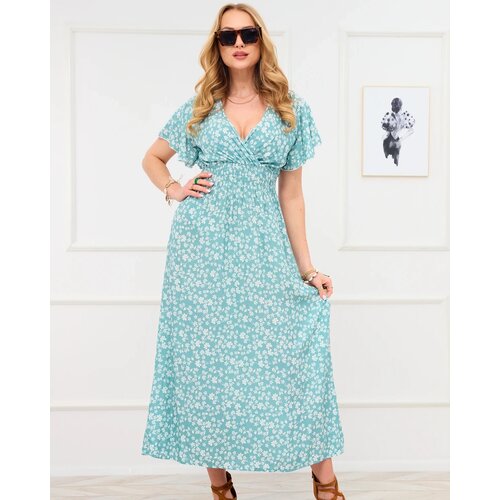 Resti Long green women's dress with floral motif - Clothing Cene
