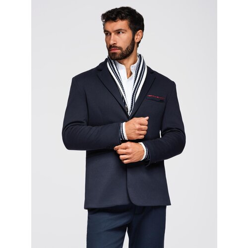 Ombre Men&amp;#039;s knitted jacket with a fitted cut - navy blue Slike