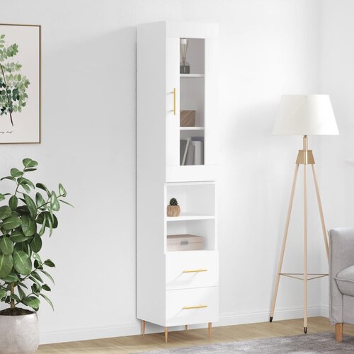  The Living Store Visoka omara visok sijaj bela 34,5x34x180 cm inženirski les - Visoka Omara, (21429251) Slike