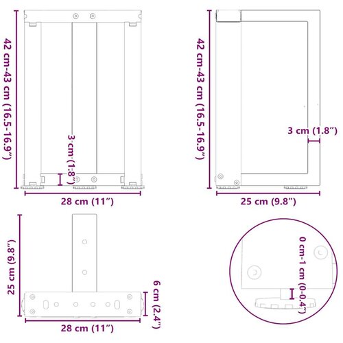 vidaXL Noge stolića za kavu T-oblika 2 kom crne 28x25x(42-43) cm čelik Cene