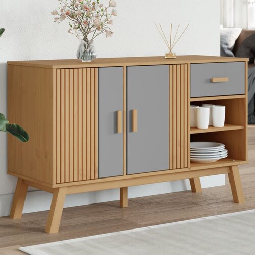  The Living Store Komoda OLDEN siva in rjava 114x43x73,5 cm trdna borovina - Komoda, (21442484) Slike
