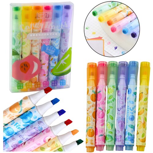 Highlighters In Pen Fruit Stamps Colored Scented 6 Pcs Cene