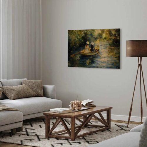  Slika - Boat crossing - painting of two women sailing a boat on a river 30x20 Cene