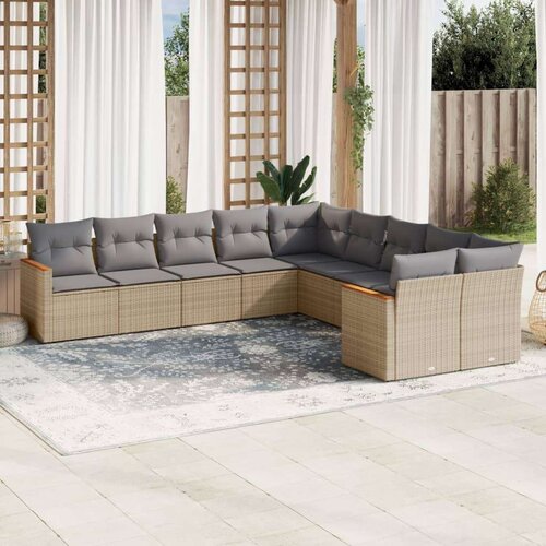 VidaXL 10-dijelni set vrtnih sofa s jastucima bež od poliratana Slike
